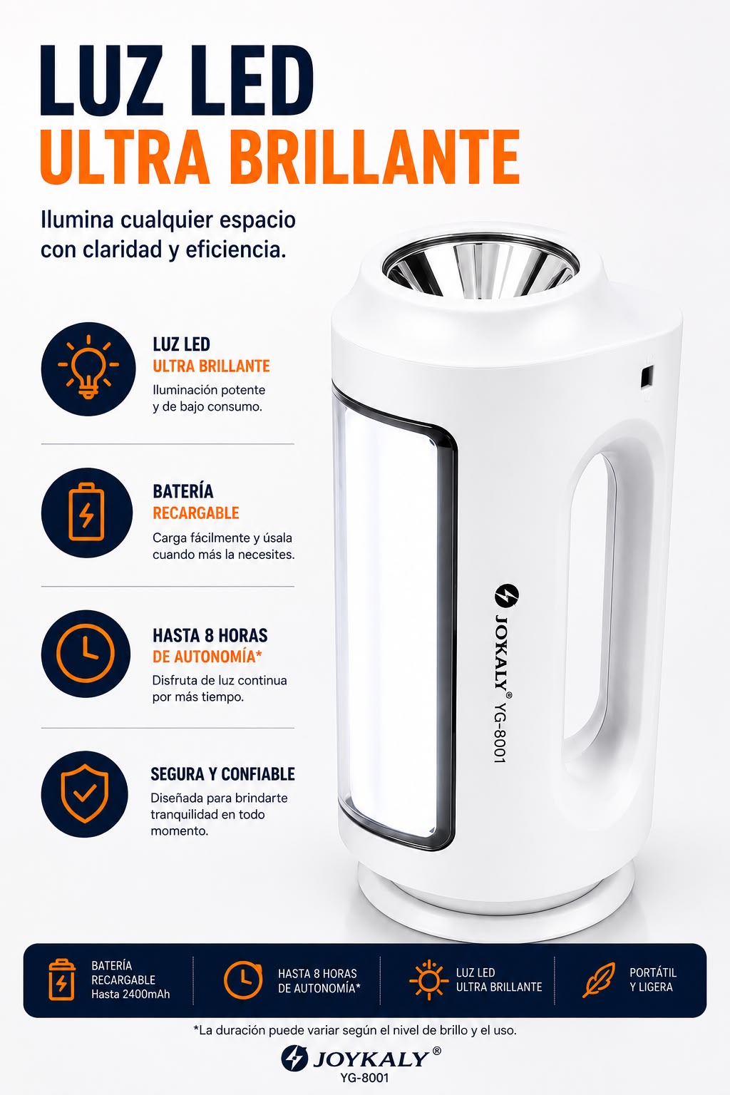 Linterna LED Recargable Portátil (blanca)
