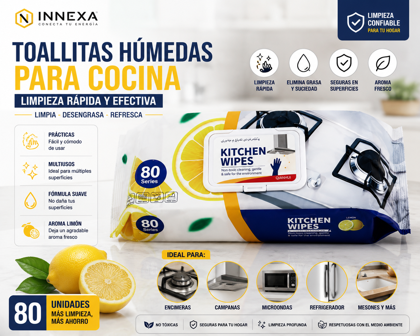 Toallas Húmedas para Limpieza de Cocina