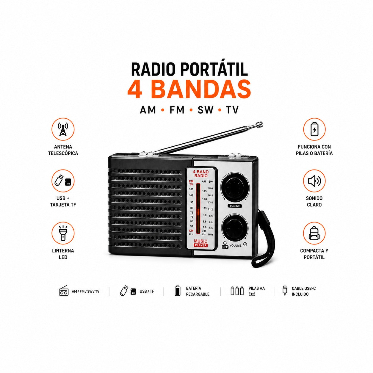 Radio Portátil 4 Bandas