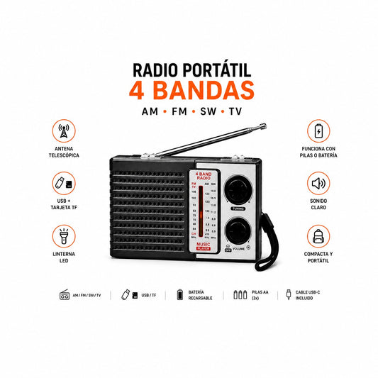 Radio Portátil 4 Bandas